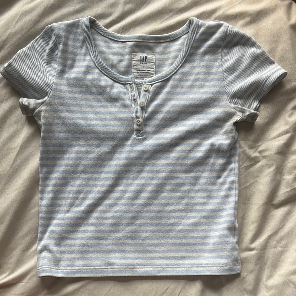 GAP Kids Light Blue and White Striped Tee